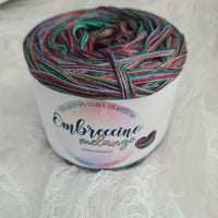 Ombreccino melange 9 ply brick, medium grey, peppermint, blackberry, light petrol, bottle green, purple, red, absinthe