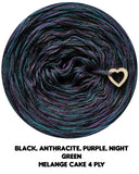 Ombreccino melange 4 ply black, anthracite, purple, night green