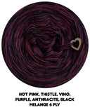 Ombreccino melange 6 ply hot pink, thistle, vino, purple, anthracite, black