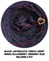 Ombreccino melange 6 ply black, anthracite, purple, night green, blackberry, midnight blue