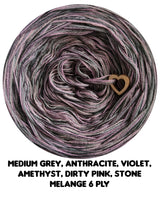 Ombreccino melange 6 ply medium grey, anthracite, violet, amethyst, dirty pink, stone