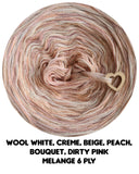 Ombreccino melange 6 ply wool white, creme, beige, peach, bouquet, dirty pink