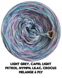 Ombreccino melange 6 ply light grey, capri, light petrol, nymph, lilac, crocus