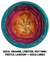 Ombreccino gold, orange, lobster, hot pink, thistle, lagoon & gold lurex