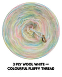 Furryccino 500m - 3ply wool white & 1 ply fluffy colourful thread