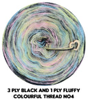 Furryccino 500m - 3 ply black & 1 ply fluffy colourful thread no4