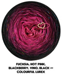 Ombreccino fuchsia, hot pink, blackberry, vino, black & colourful lurex