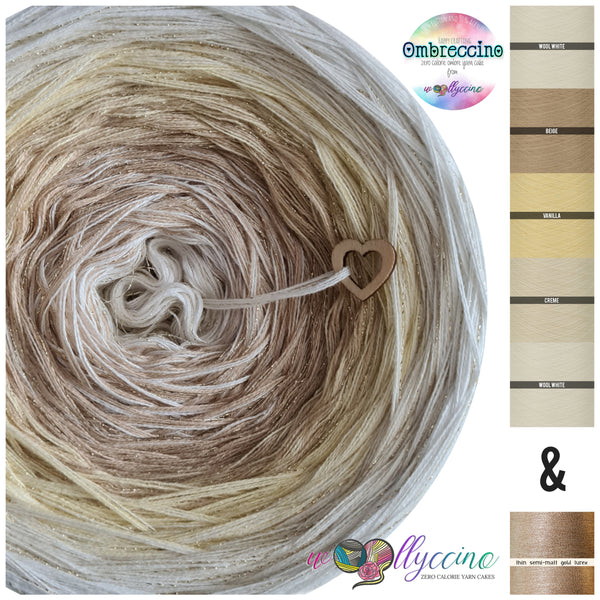 Ombreccino wool white, beige, vanilla, creme, wool white & semi matt gold lurex