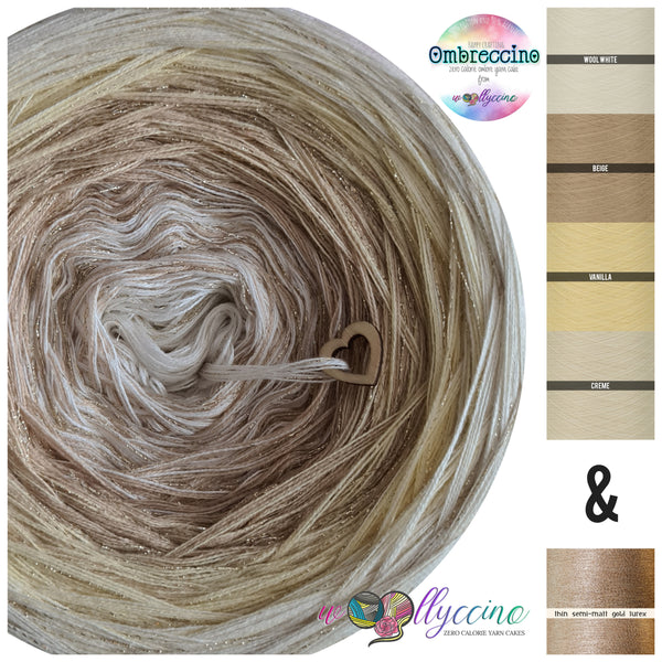 Ombreccino wool white, beige vanilla, creme & semi matt gold lurex