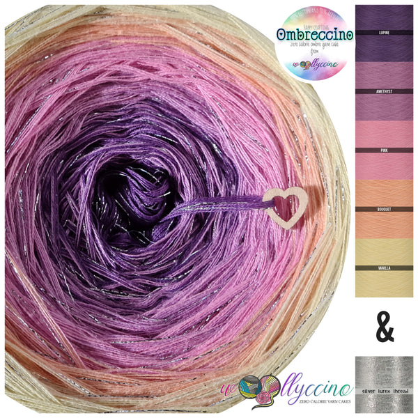 Ombreccino lupine, amethyst, pink, bouquet, vanilla & silver lurex