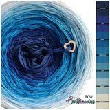 Ombreccino flow 6 ply midnight blue, lapis, seablue, caribbean blue, capri, dragonfly, wool white