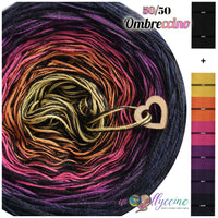 Ombreccino 50/50, 2x black + gold, mango, fuchsia, thistle, purple, shadow