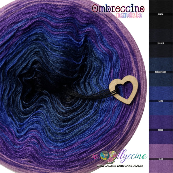 Ombreccino mandala black, shadow, midnight blue, lapis, indigo, lilac