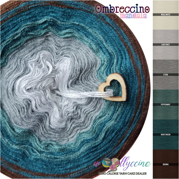 Ombreccino mandala wool white, light grey, stone, peppermint, night green, brown