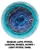 Ombreccino swirl seablue, lapis, petrol, lagoon, riviera, nymph + light petrol