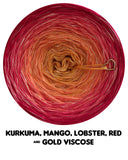 Ombreccino kurkuma, mango, lobster, red + gold viscose