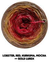 Ombreccino lobster, red, kurkuma, mocha & gold lurex