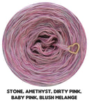 5 ply Ombreccino melange stone, amethyst, dirty pink, baby pink, blush