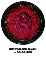 Ombreccino hot pink, red, black + gold lurex