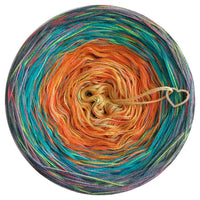 Ombreccino gold, orange, lagoon, medium grey & colourful polyester thread