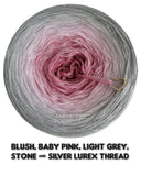 Ombreccino blush, baby pink, light grey, stone & silver lurex thread