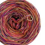 5 ply Ombreccino melange gold, orange, hot pink, thistle, midnight blue