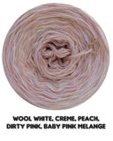 5 ply Ombreccino melange wool white, creme, peach, dirty pink, baby pink