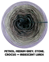 Ombreccino petrol, medium grey, stone, crocus & iridescent lurex