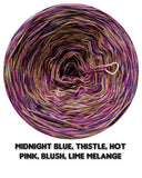 5 ply Ombreccino melange midnight blue, thistle, hot pink, blush, lime