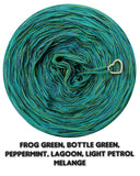 5 ply Ombreccino melange frog green, bottle green, peppermint, lagoon, light petrol