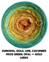 Ombreccino kurkuma, gold, lime, cucumber frog green, opal & gold lurex