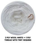 400m of 2 ply wool white & 1 ply thread with tiny sequins