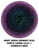 Ombreccino night green, midnight blue, purple, lupine, lilac & rainbow lurex