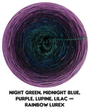 Ombreccino night green, midnight blue, purple, lupine, lilac & rainbow lurex