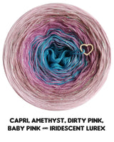 Ombreccino capri, amethyst, dirty pink, baby pink & iridescent lurex